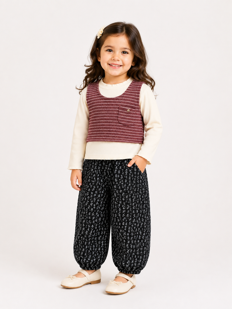 Girls’ Ribbed Top & Printed Jogger Set