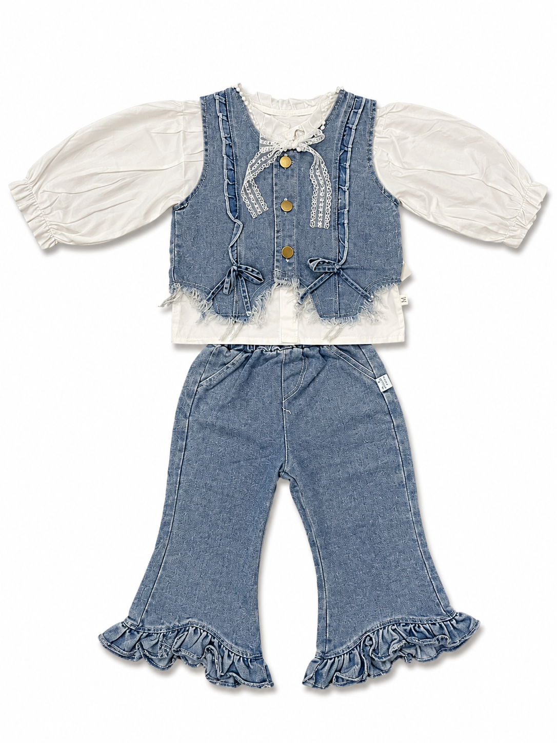 Ruffle Denim Co-Ord Set with Bow Back Vest