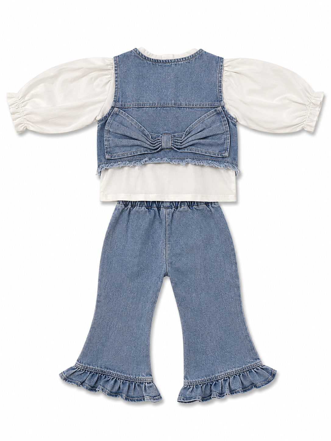 Ruffle Denim Co-Ord Set with Bow Back Vest