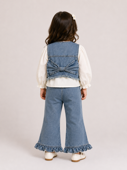 Ruffle Denim Co-Ord Set with Bow Back Vest