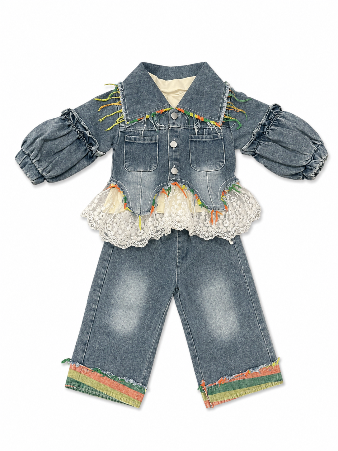 Denim Lace Fringe Co-Ord Set