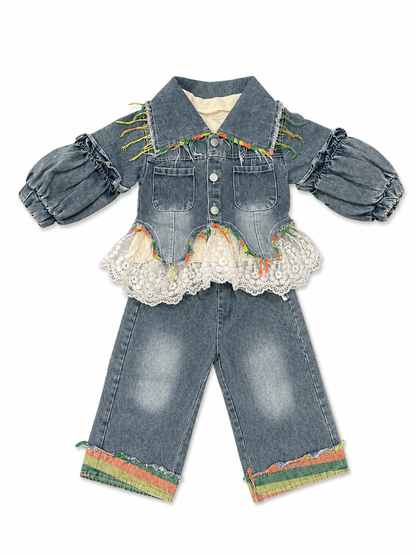 Denim Lace Fringe Co-Ord Set