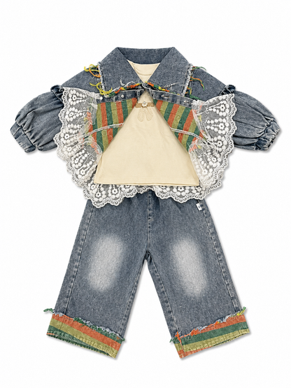 Denim Lace Fringe Co-Ord Set