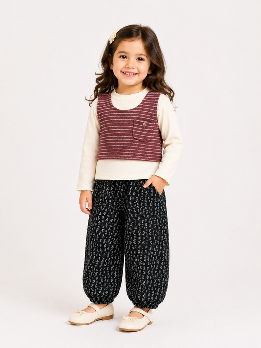 Girls’ Ribbed Top & Printed Jogger Set