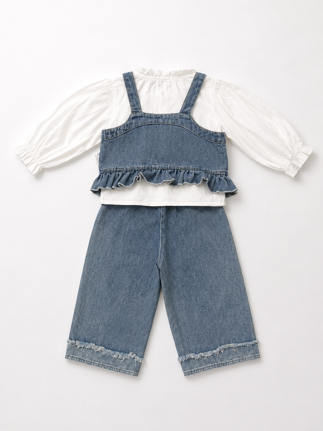 Butterfly Denim Co-Ord Set – White Blouse & Blue Denim