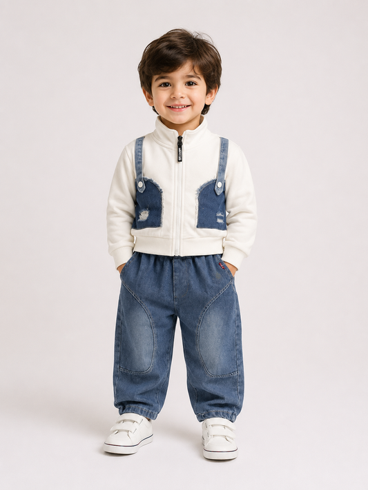 Zip-Up Sweatshirt & Denim Jogger Co-Ord Set