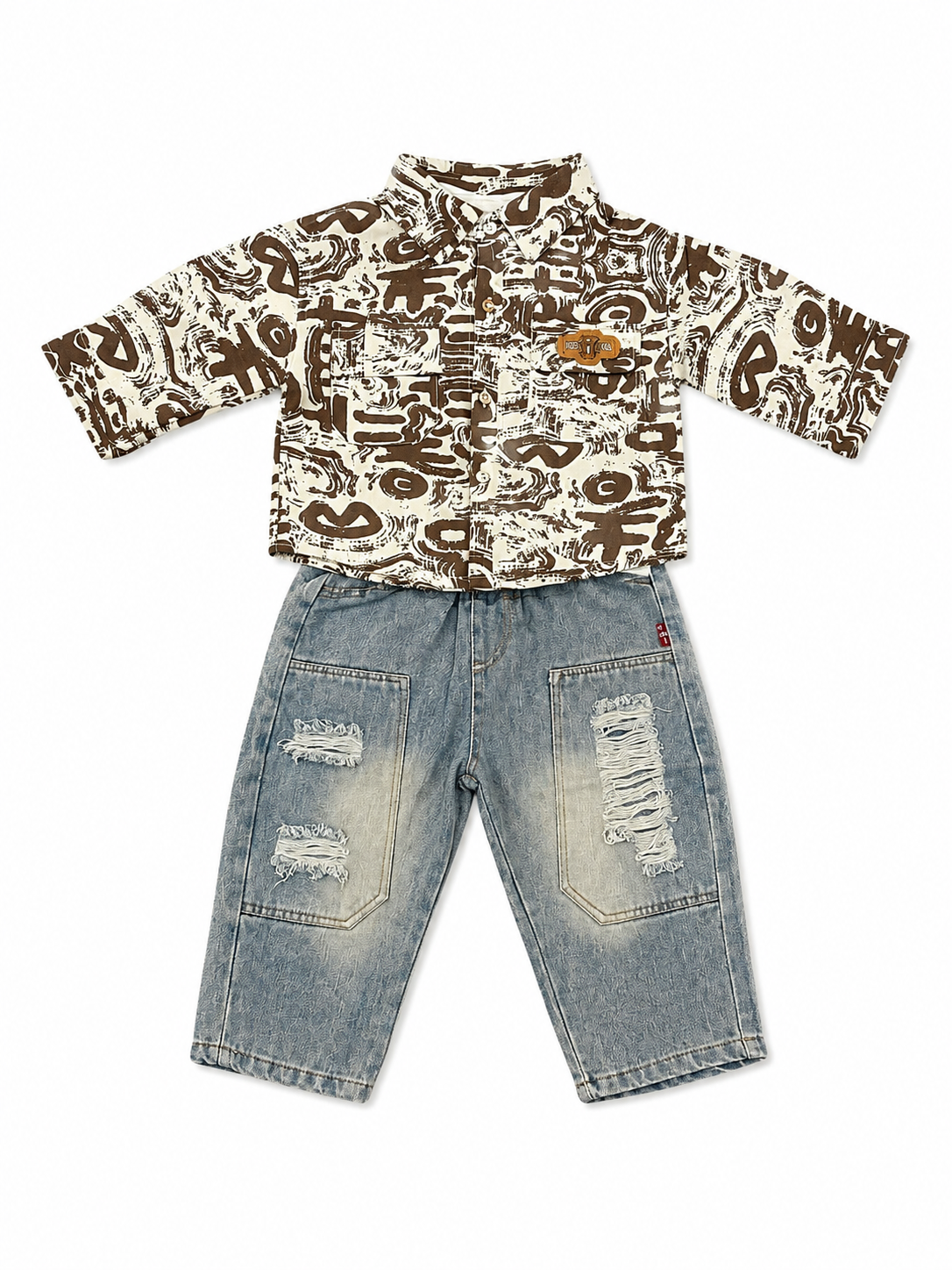 Printed Overshirt & Distressed Denim Set