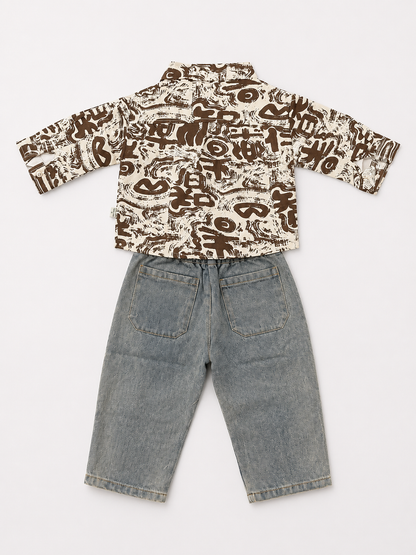 Printed Overshirt & Distressed Denim Set