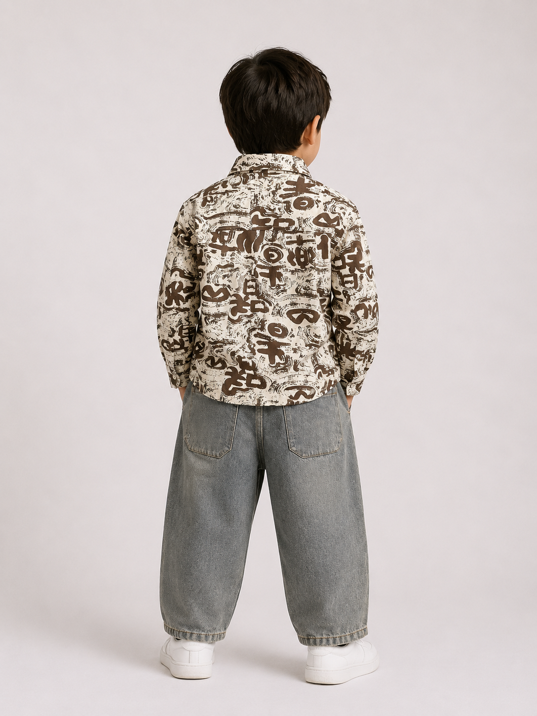 Printed Overshirt & Distressed Denim Set