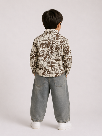 Printed Overshirt & Distressed Denim Set