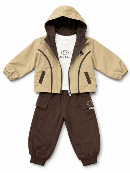 Hooded Cargo Co-Ord Set – Beige & Brown