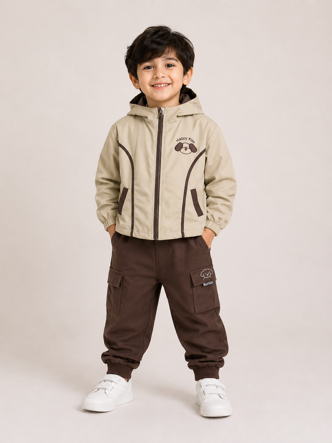 Hooded Cargo Co-Ord Set – Beige & Brown