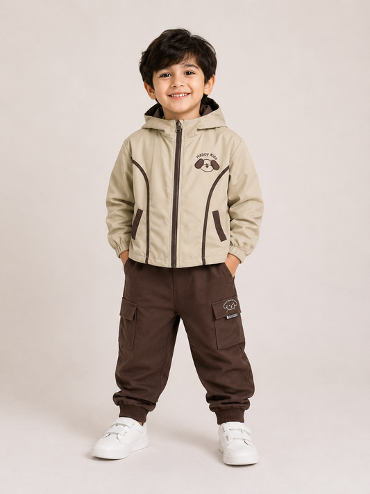 Hooded Cargo Co-Ord Set – Beige & Brown