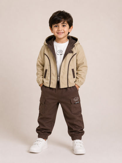 Hooded Cargo Co-Ord Set – Beige & Brown