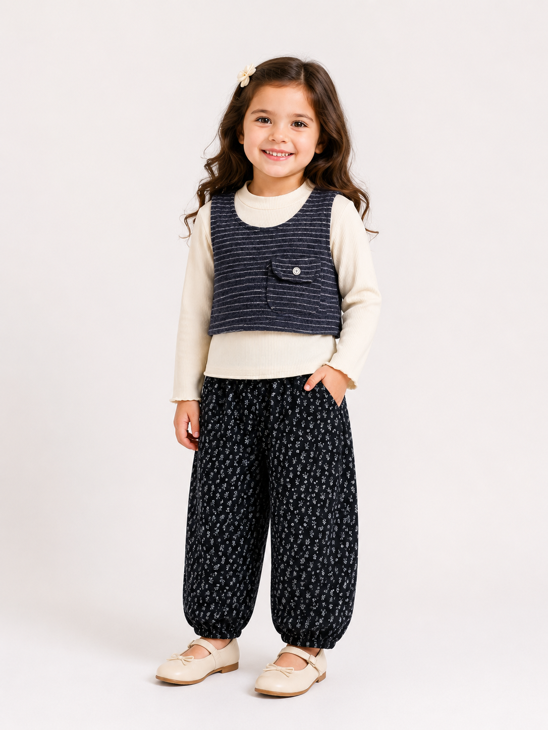 Girls’ Ribbed Top & Printed Jogger Set