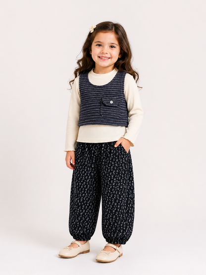 Girls’ Ribbed Top & Printed Jogger Set